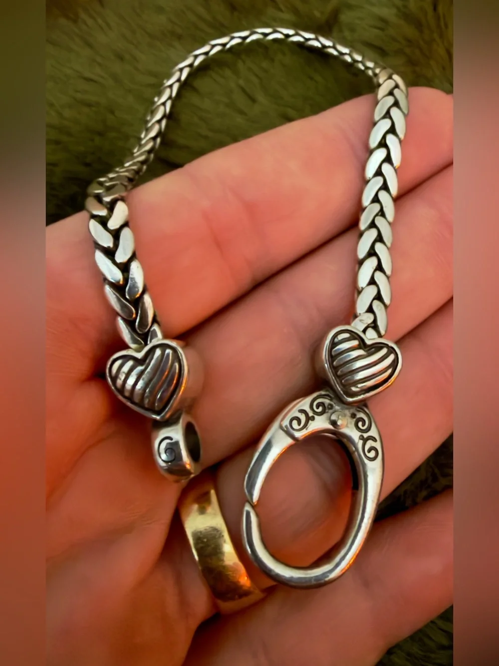 Brighton pave Silver-Tone Heart Accented Bracelet with Crystal Details